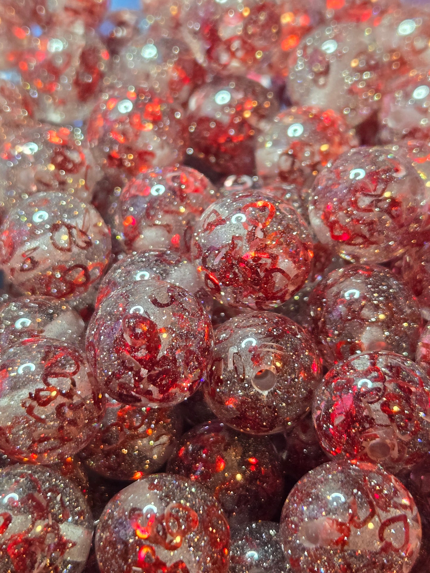 Red Confetti Heart Beads