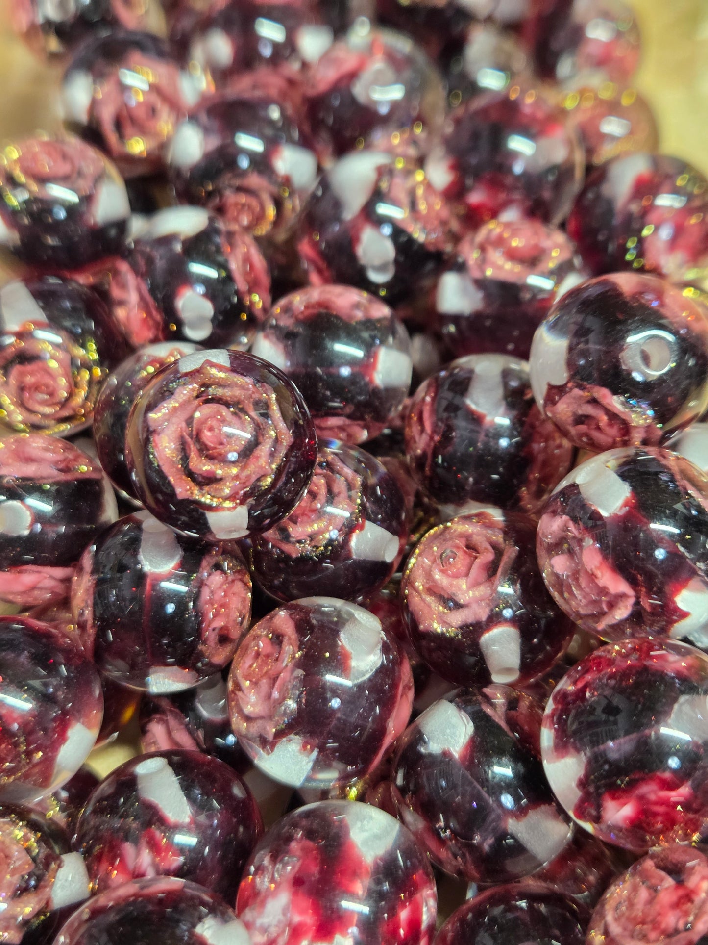 Black and Red Rose Bead