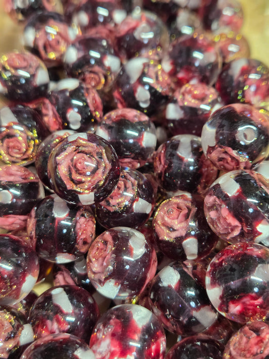 Black and Red Rose Bead